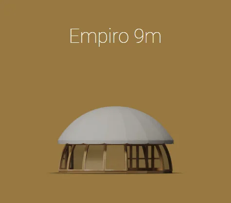 Empiro 9M 64 m² modulaarinen paviljonki – puukaarirakenne ja pleksilasi-ikkunat